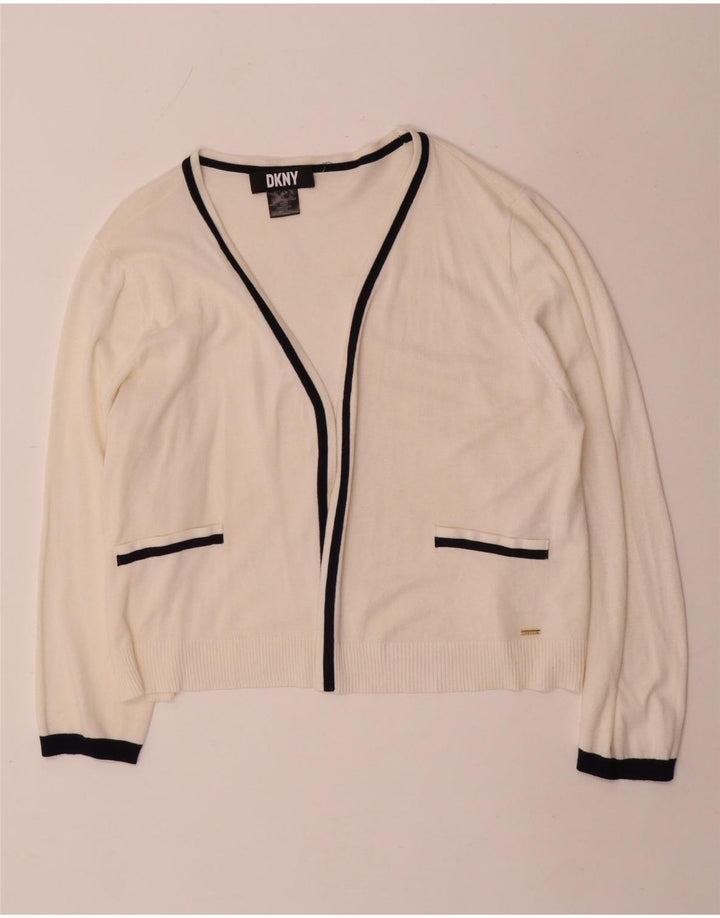DKNY Womens Open Cardigan Sweater UK 16 Large White Rayon