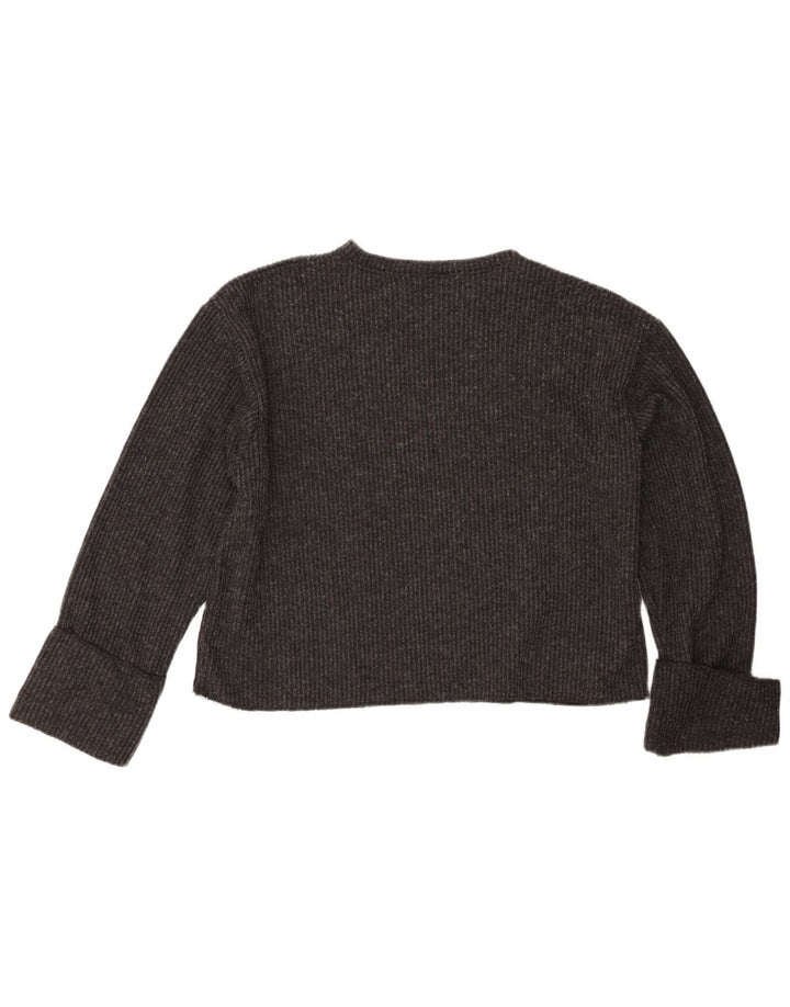 Zara Womens Crop Oversized Crew Neck Jumper Sweater UK 16 Large Grey