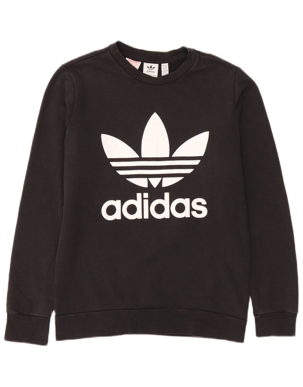 Adidas Boys Graphic Sweatshirt Jumper 13-14 Years Black Cotton