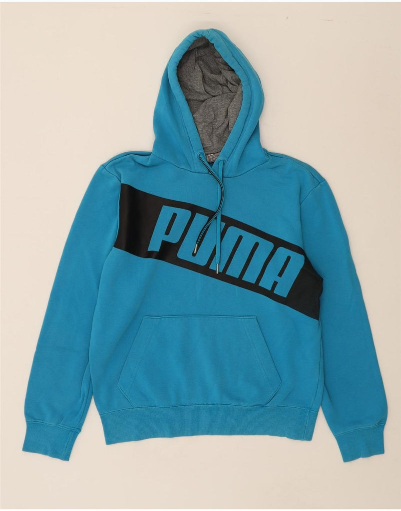 PUMA Mens Graphic Hoodie Jumper Small Blue Cotton Vintage Puma and Second-Hand Puma from Messina Hembry 