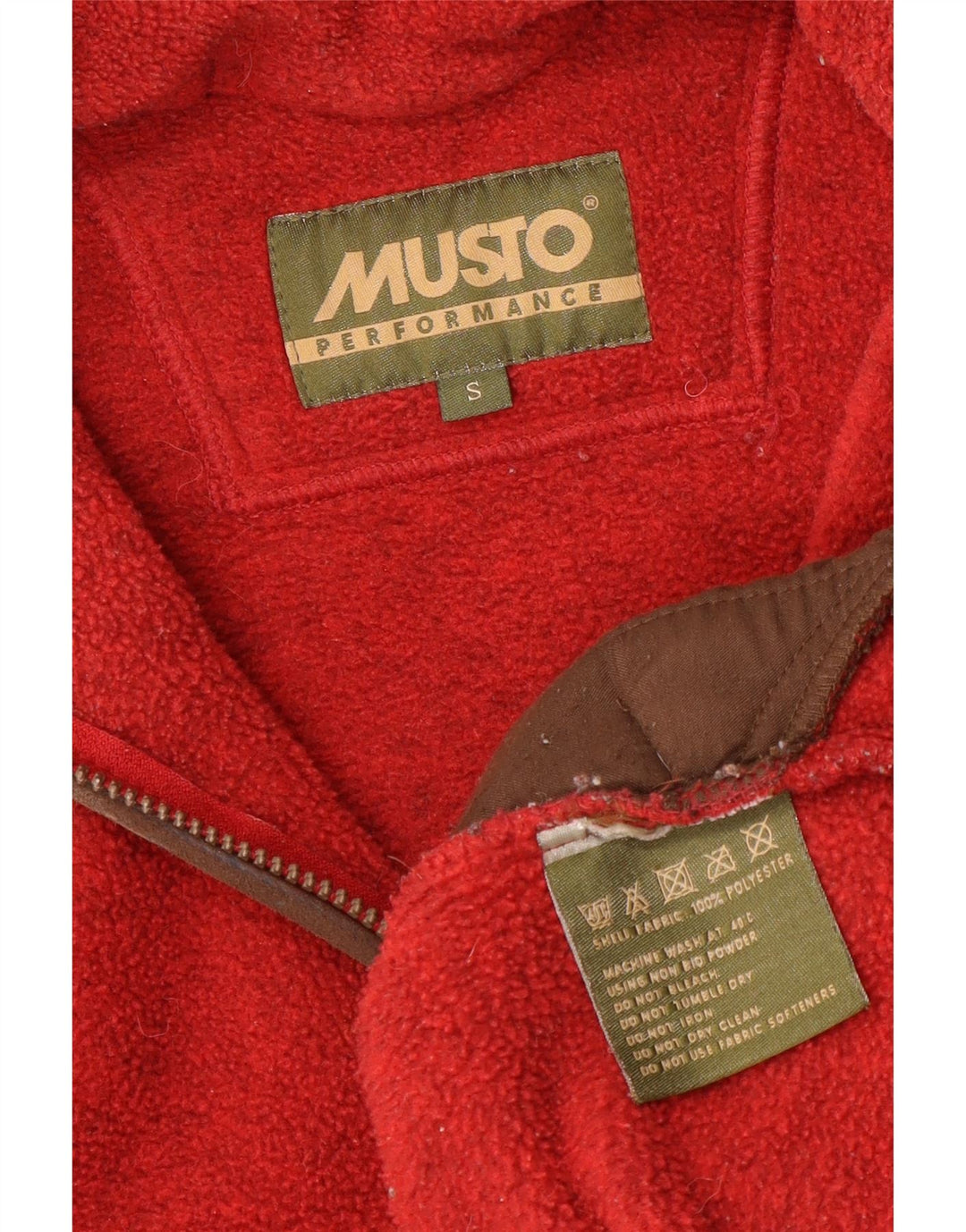 MUSTO Mens Zip Neck Fleece Jumper Small Red Polyester