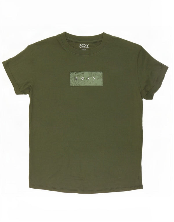 Roxy Womens Graphic T-Shirt Top UK 14 Medium Khaki Cotton