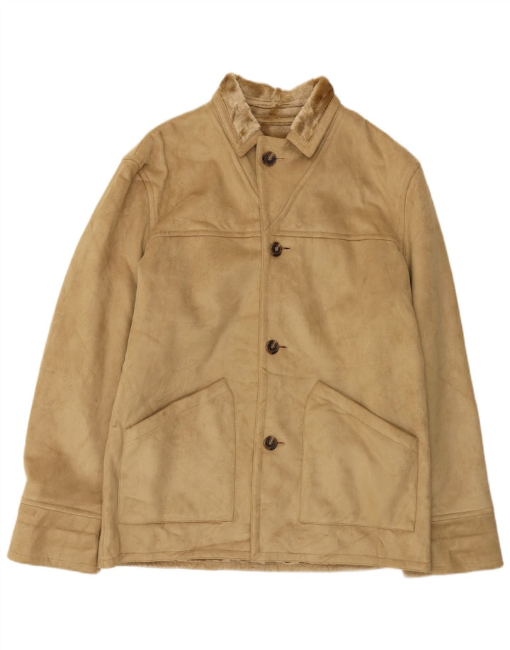 Zara Mens Sherpa Jacket UK 42 XL Beige Polyester