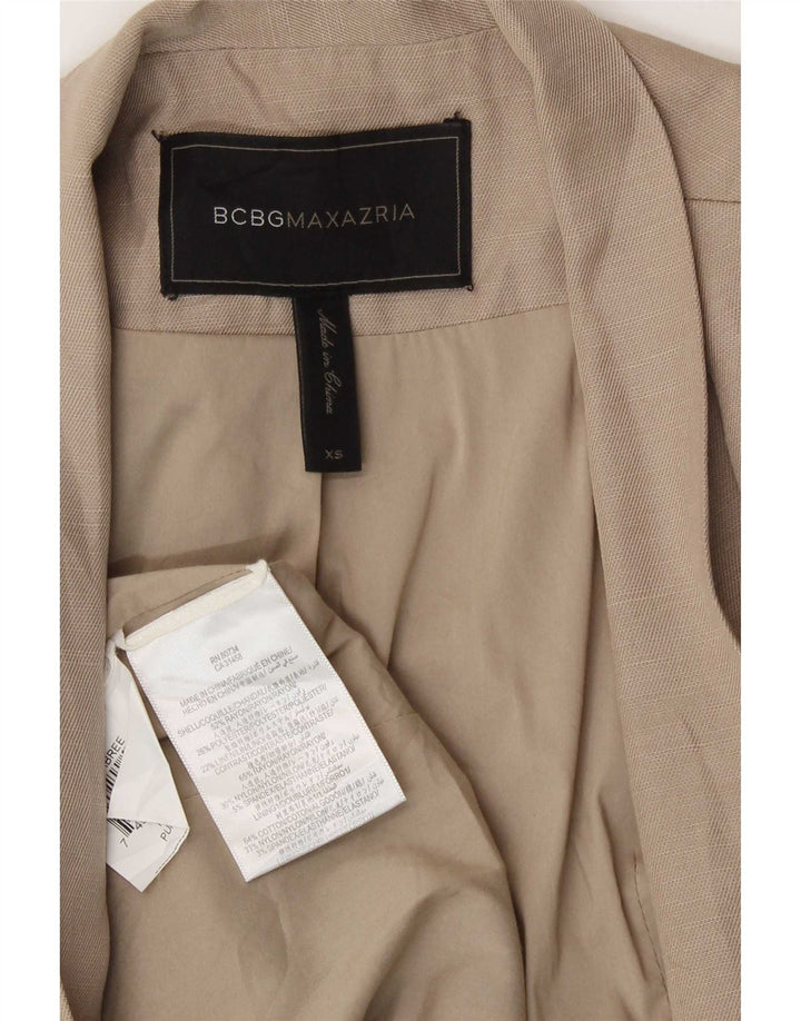 BCBGMAXAZRIA Womens Asymetric Open Blazer Jacket UK 6 XS Beige Rayon