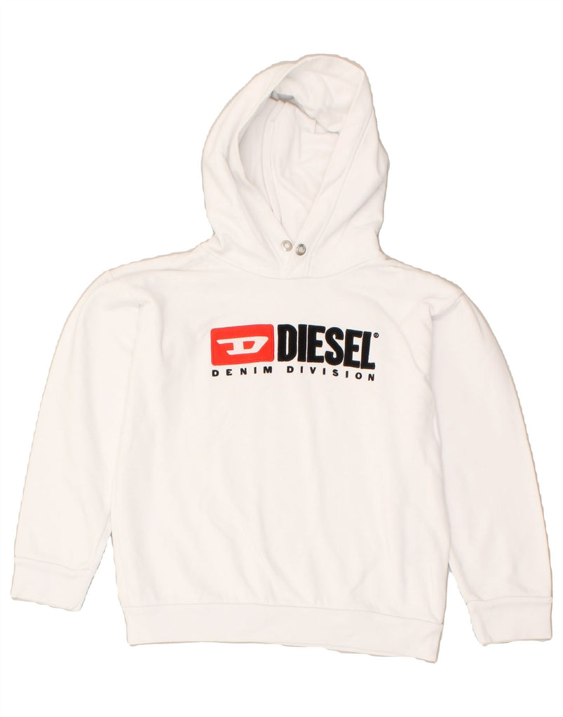 DIESEL Boys Graphic Hoodie Jumper 9-10 Years White Cotton | Vintage Diesel | Thrift | Second-Hand Diesel | Used Clothing | Messina Hembry 