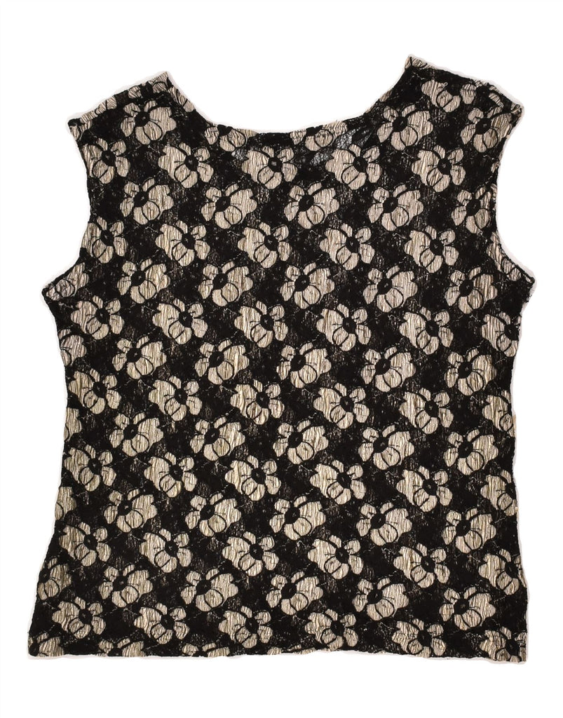 VINTAGE Womens Vest Top UK 14 Medium Black Floral | Vintage Vintage | Thrift | Second-Hand Vintage | Used Clothing | Messina Hembry 