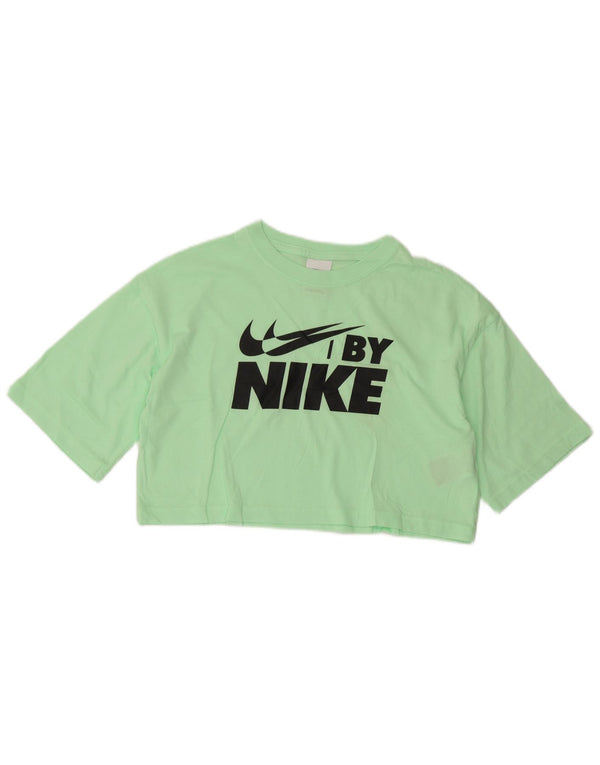 Nike Womens Crop Graphic T-Shirt Top UK 10 Small Green Cotton