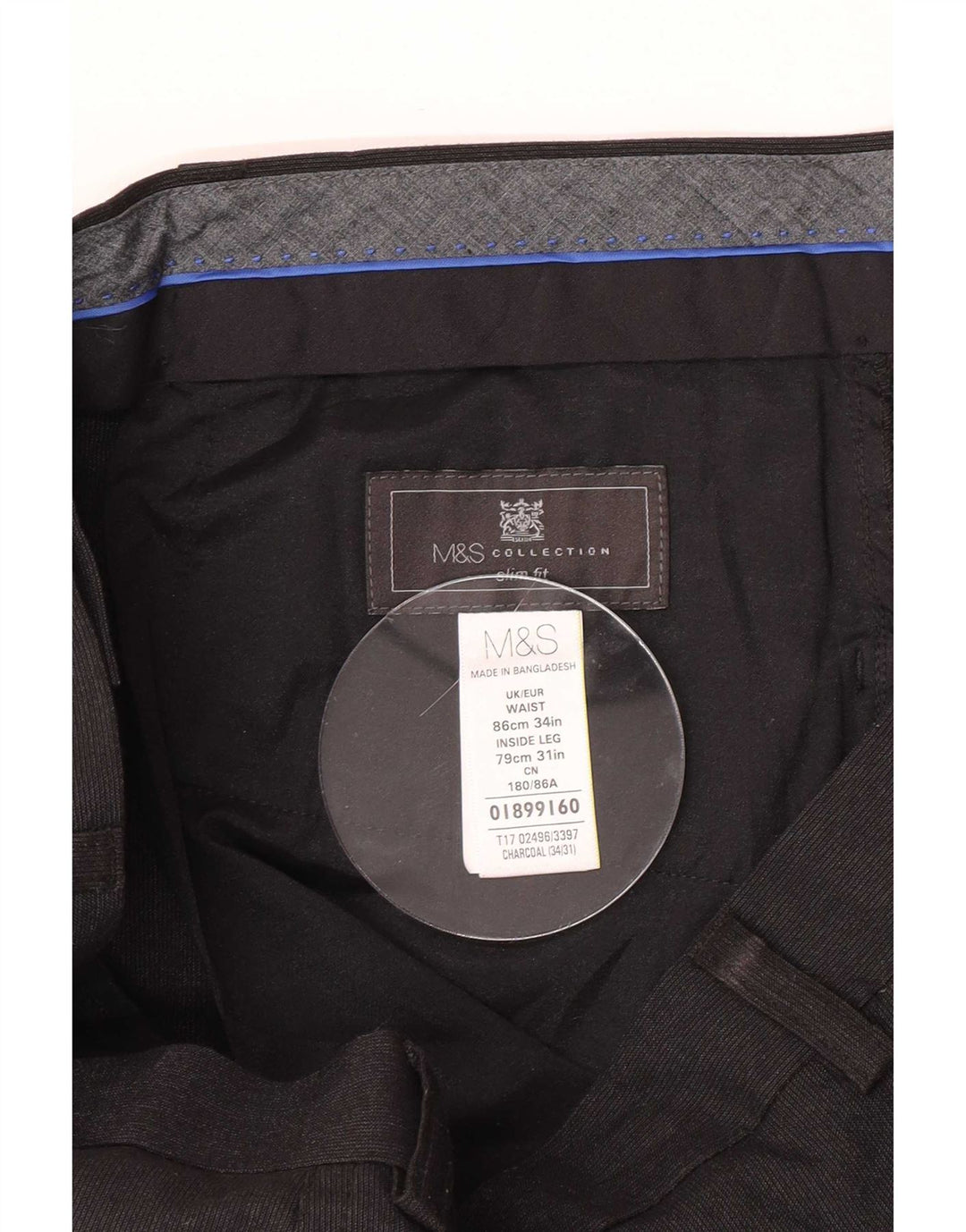 Marks & Spencer Mens Slim Fit Suit Trousers W34 L31 Black Polyester