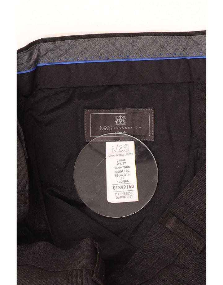 Marks & Spencer Mens Slim Fit Suit Trousers W34 L31 Black Polyester