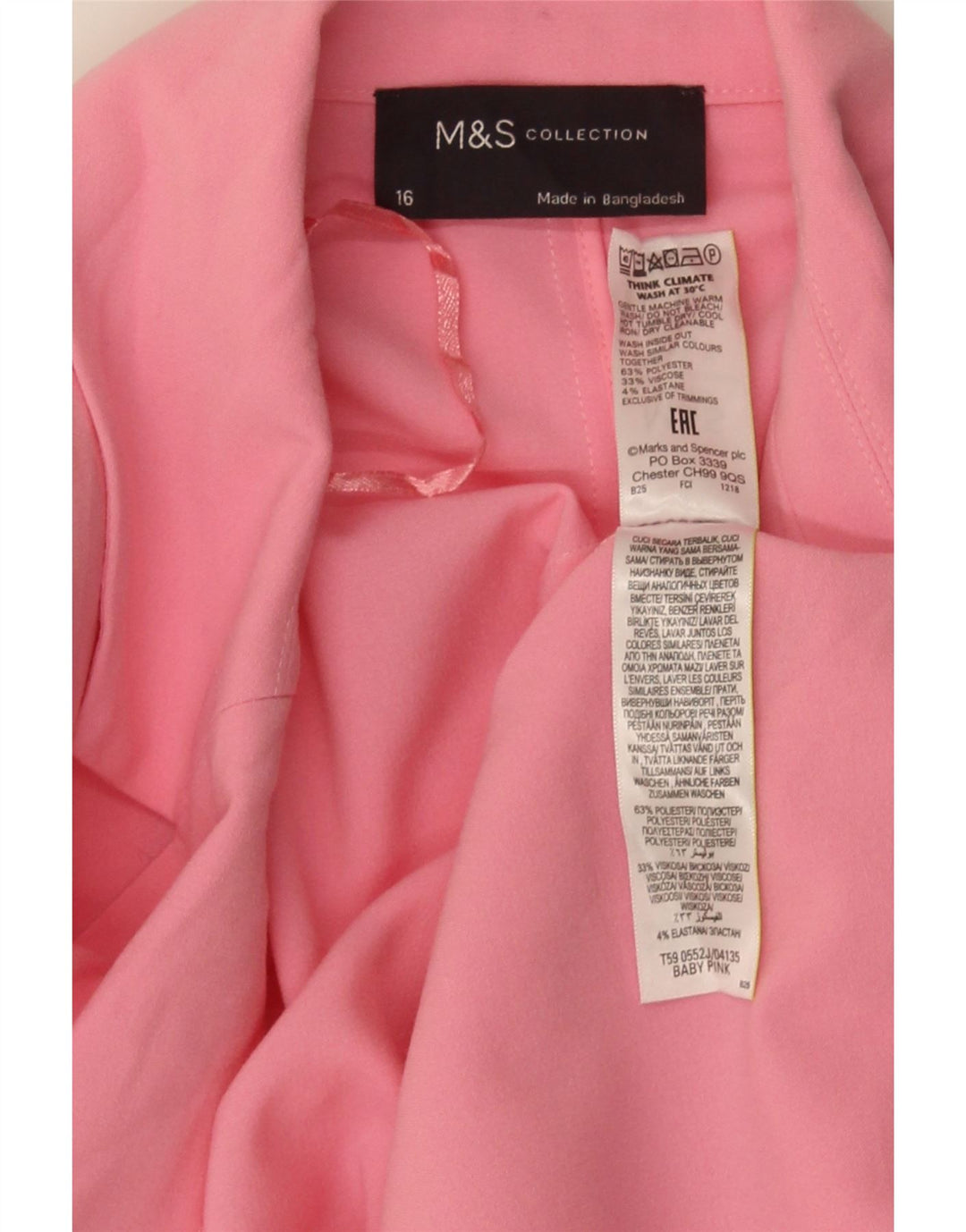 MARKS & SPENCER Womens 3/4 Sleeve Open Blazer Jacket UK 16 Large Pink