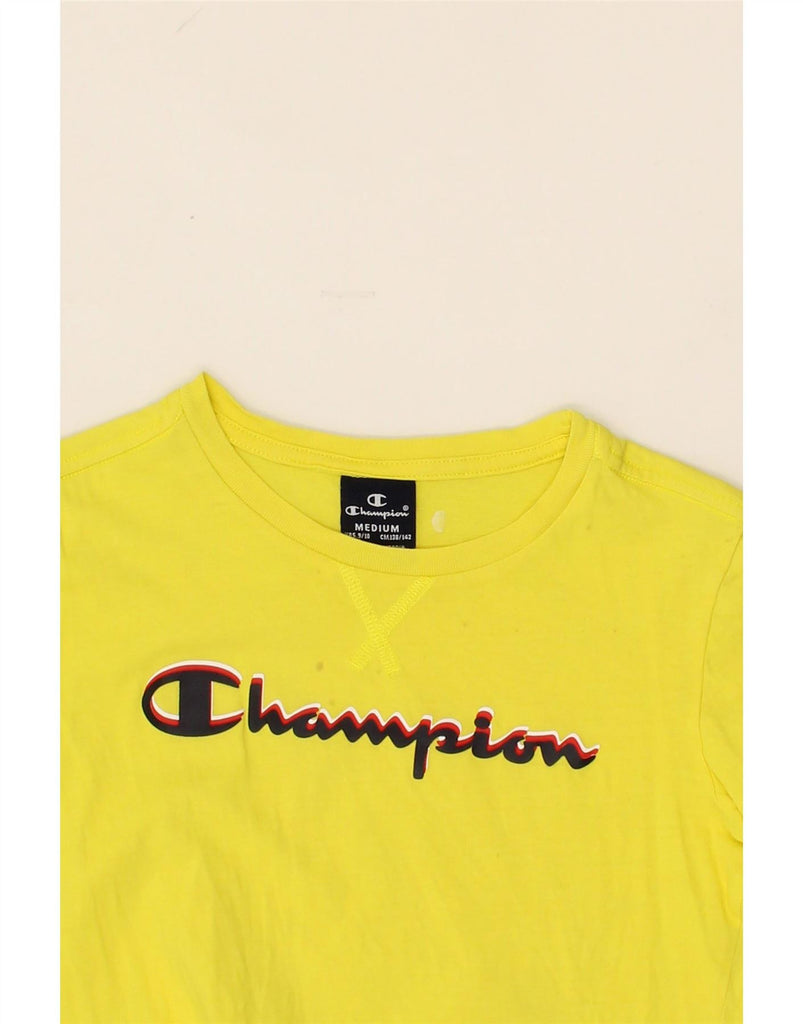 CHAMPION Boys Graphic T-Shirt Top 9-10 Years Medium Yellow Cotton Vintage Champion and Second-Hand Champion from Messina Hembry 