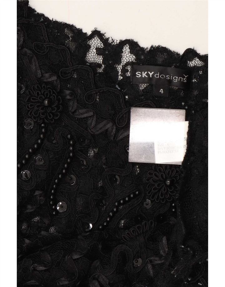 Sky Design Womens See Through Top 3/4 Sleeve US 4 Small Black Floral