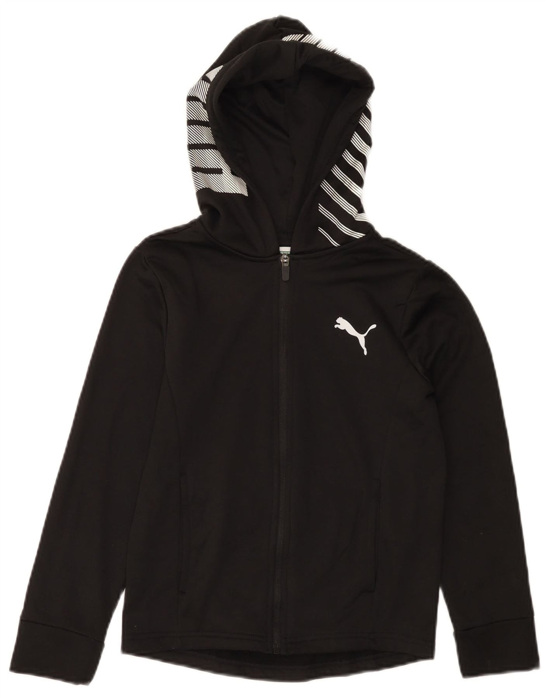 PUMA Girls Graphic Zip Hoodie Sweater 7-8 Years Small Black Polyester