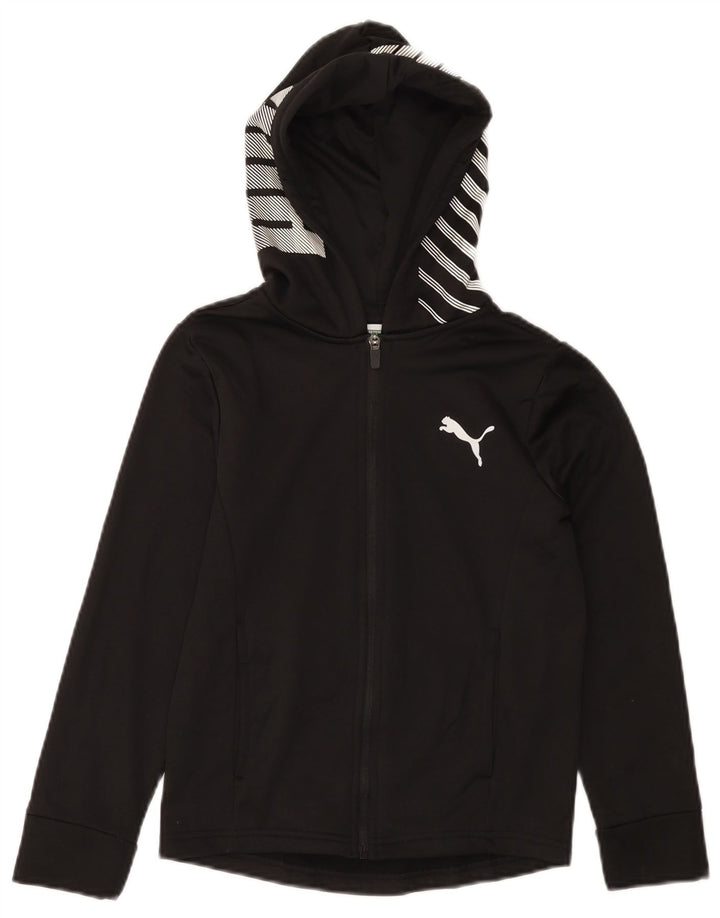 PUMA Girls Graphic Zip Hoodie Sweater 7-8 Years Small Black Polyester