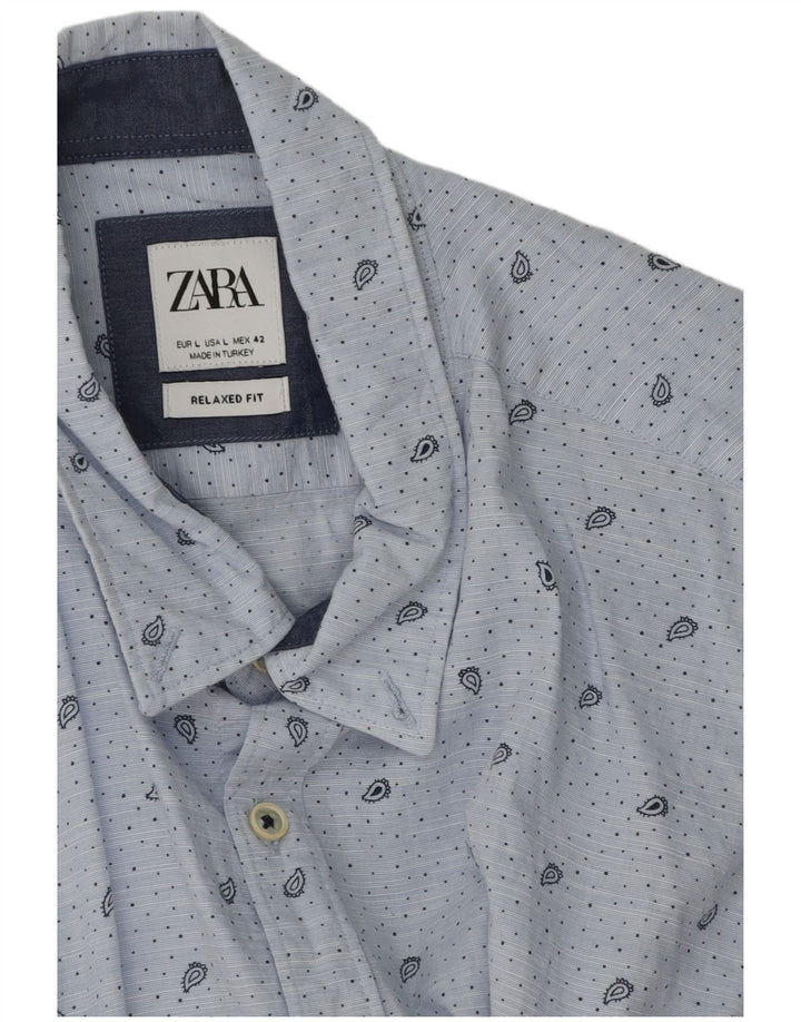 Zara Mens Relaxed Fit Shirt Large Blue Paisley Cotton