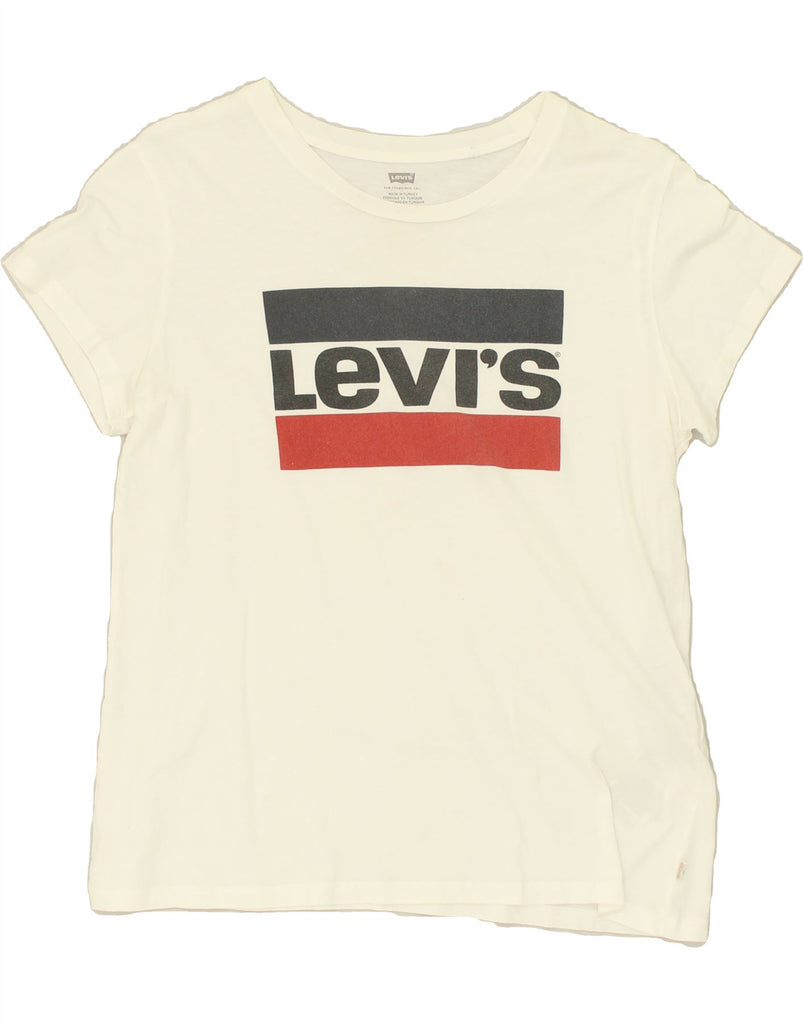 LEVI'S Womens Graphic T-Shirt Top UK 12 Medium White Cotton | Vintage Levi's | Thrift | Second-Hand Levi's | Used Clothing | Messina Hembry 