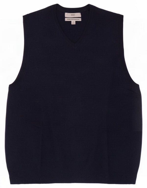 Marks & Spencer Mens Vest Tank Top Small Navy Blue Wool