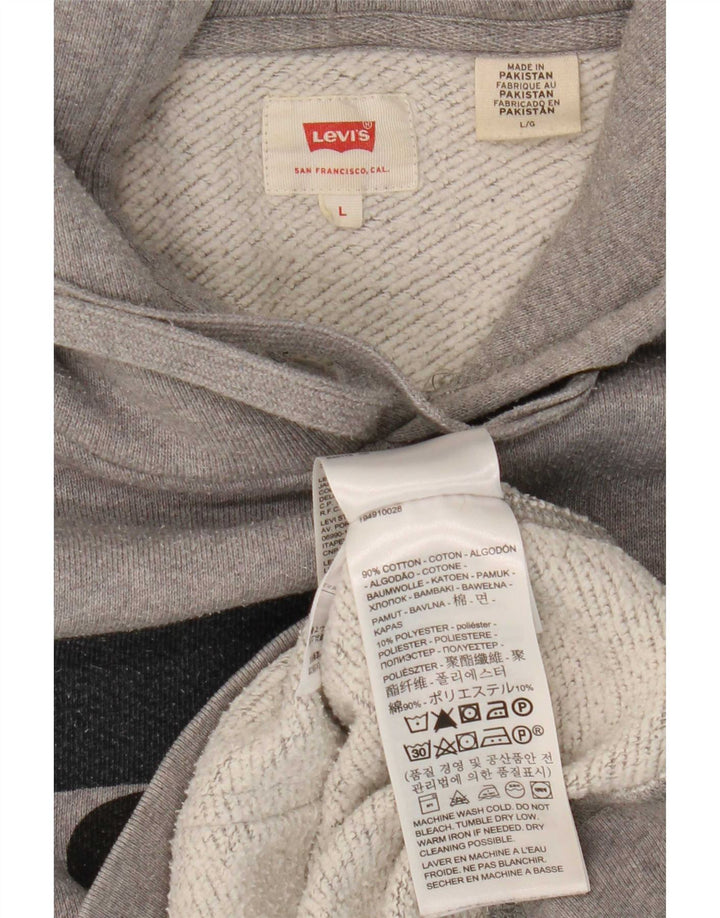 Levi's Mens Graphic Hoodie Jumper Large Grey Cotton