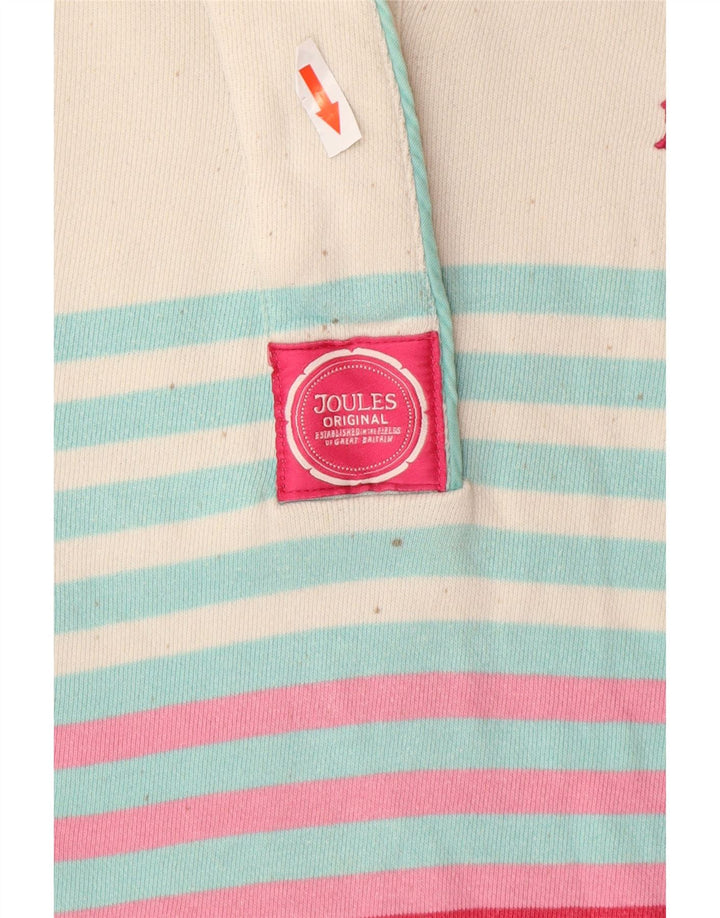 Joules Womens Button Neck Sweatshirt Jumper UK 14 Large Pink Striped Cotton