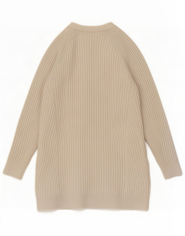 Marks & Spencer Womens Longline Open Cardigan Sweater UK 16 Large Beige