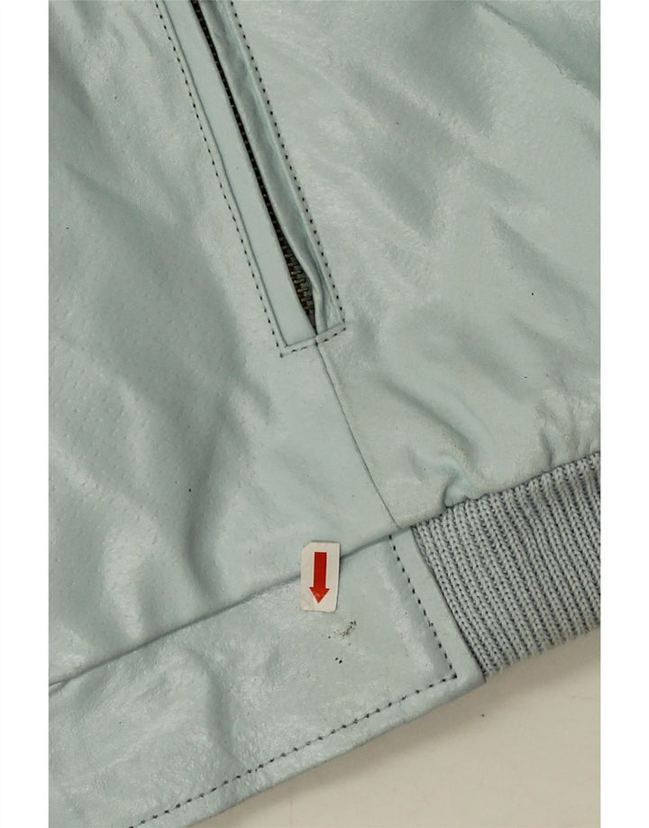 Vintage Womens Crop Faux Leather Bomber Jacket IT 44 Medium Blue