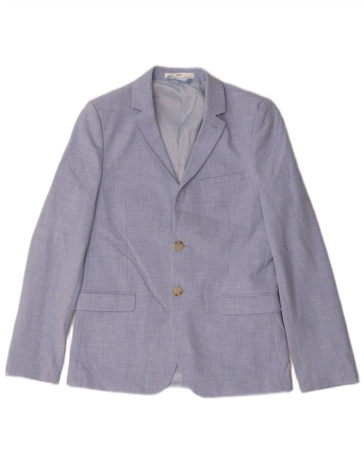 Marks & Spencer Boys 2 Button Blazer Jacket 11-12 Years Blue Polyester