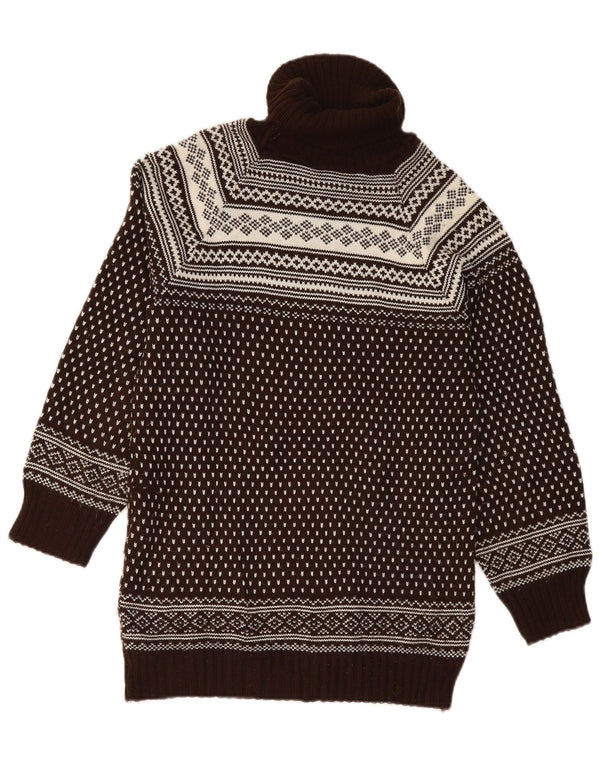 Vintage Mens Roll Neck Jumper Sweater UK 12 Medium Brown Fair Isle