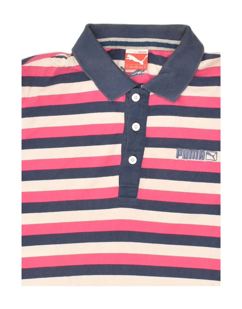 PUMA Mens Polo Shirt Small Pink Striped Cotton | Vintage Puma | Thrift | Second-Hand Puma | Used Clothing | Messina Hembry 