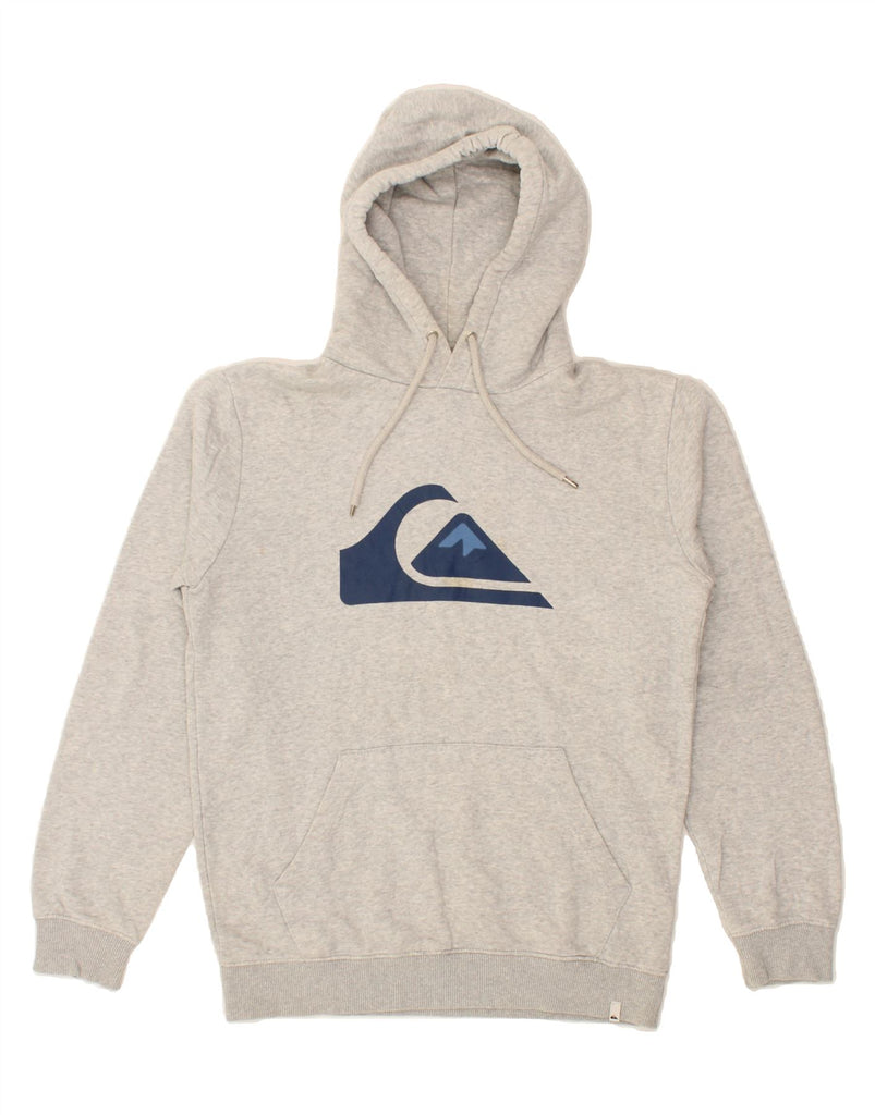 QUIKSILVER Mens Graphic Hoodie Jumper Small Grey Cotton Vintage Quiksilver and Second-Hand Quiksilver from Messina Hembry 