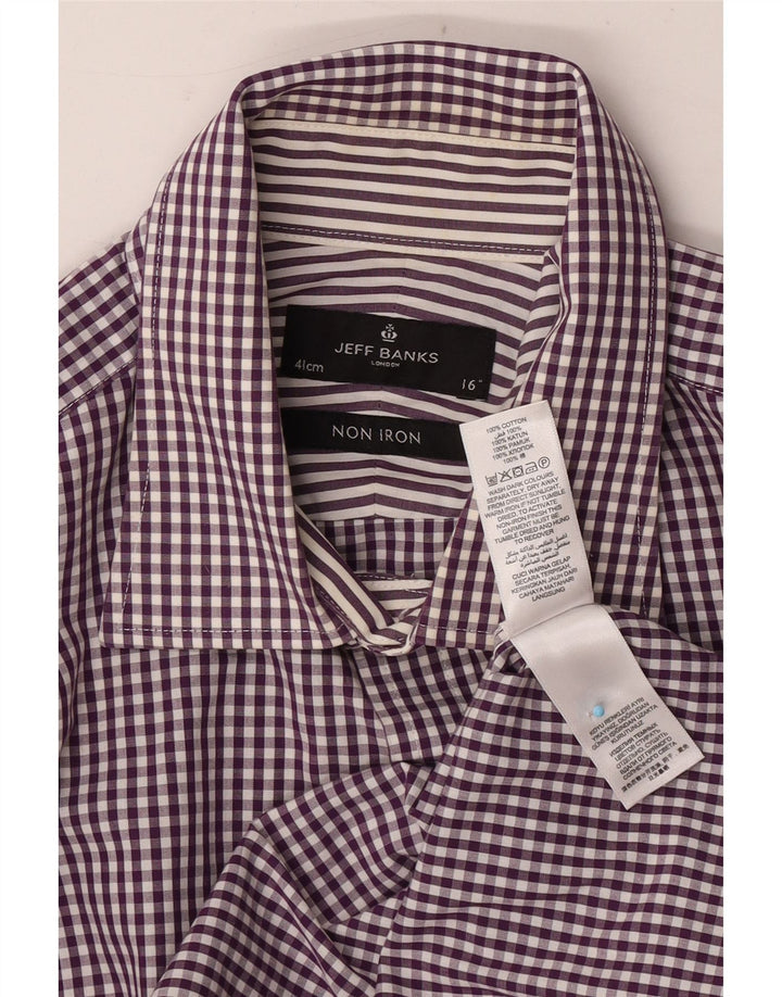 Jeff Banks Mens Shirt Size 41 16 Large Purple Gingham Cotton