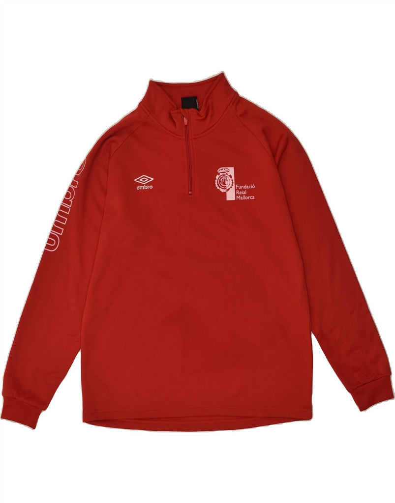 UMBRO Mens Fundacio Reial Mallorca Zip Neck Top Long Sleeve Large Red | Vintage Umbro | Thrift | Second-Hand Umbro | Used Clothing | Messina Hembry 