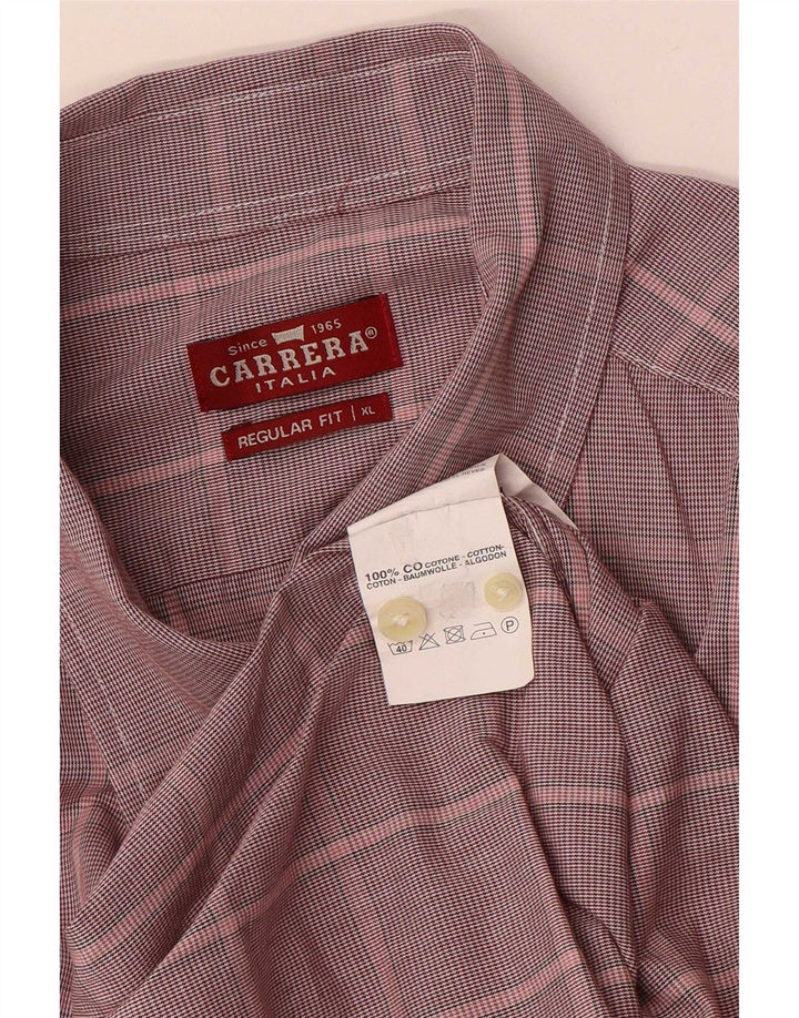 Carrera Mens Regular Fit Shirt XL Burgundy Check Cotton