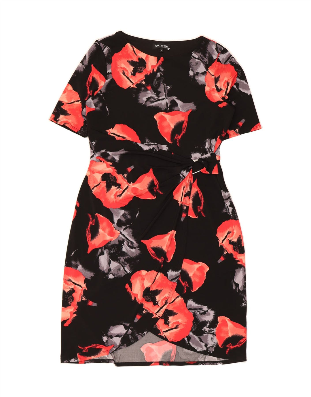 DEBENHAMS Womens Sheath Dress UK 14 Medium Black Floral Polyester Vintage Debenhams and Second-Hand Debenhams from Messina Hembry 