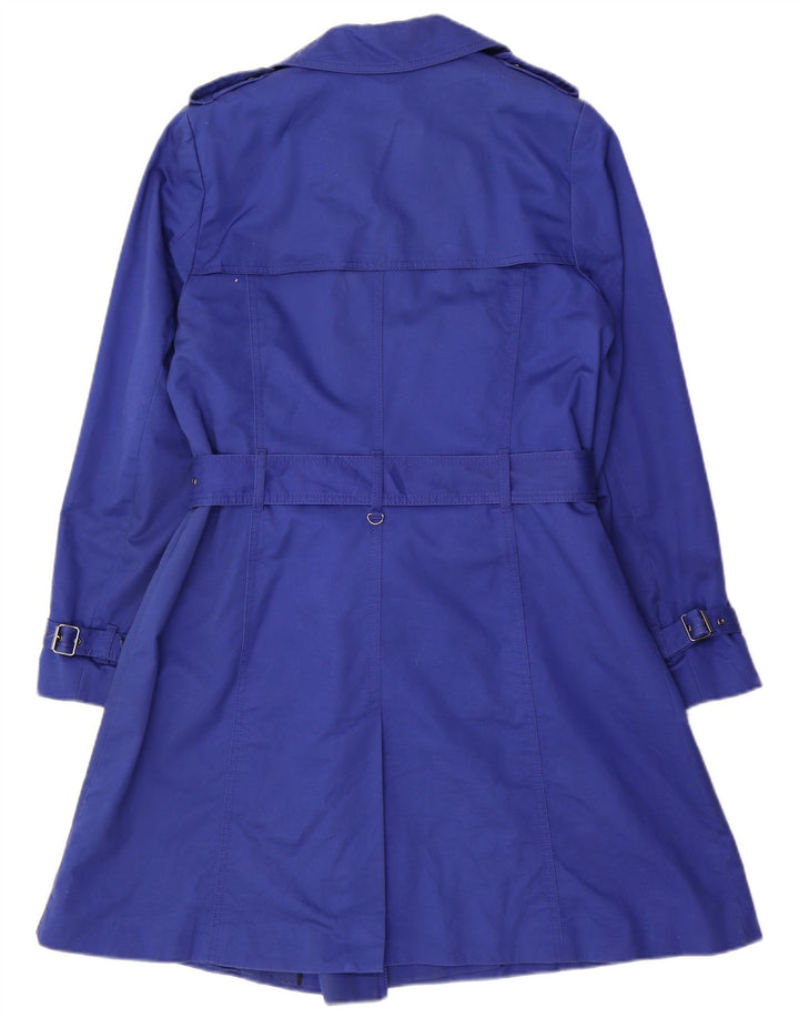 Marks & Spencer Womens Double Breasted Trench Coat UK 14 Medium Blue Cotton