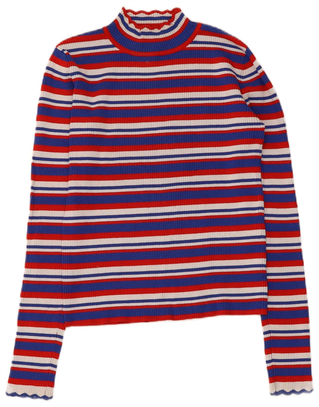 Zara Womens Crop Top Long Sleeve UK 8 Small Multicoloured Striped Viscose