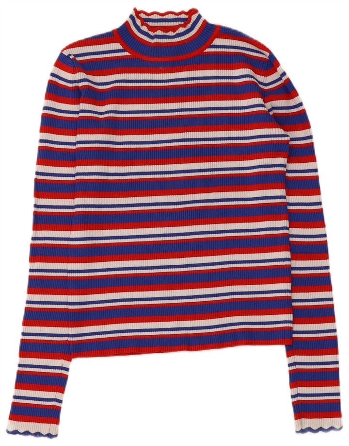 Zara Womens Crop Top Long Sleeve UK 8 Small Multicoloured Striped Viscose