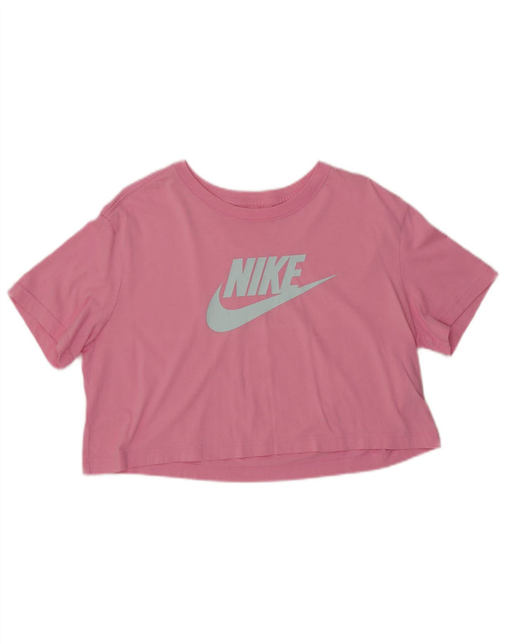 NIKE Womens Crop Graphic T-Shirt Top UK 14 Medium Pink Cotton