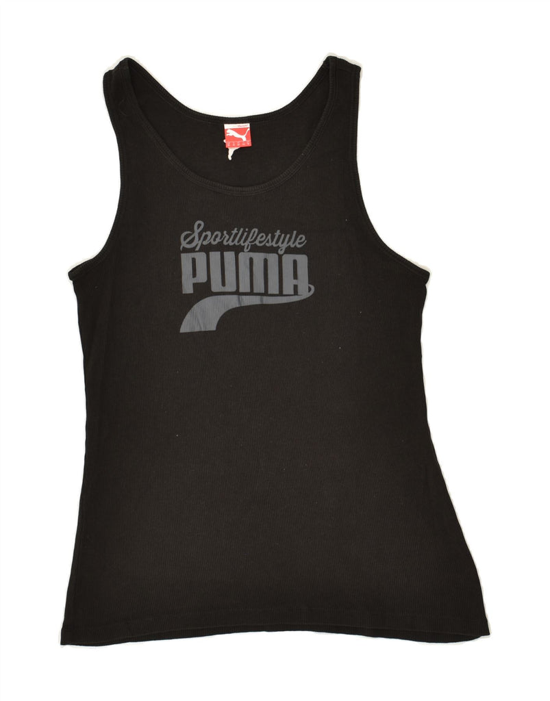 PUMA Womens Graphic Vest Top UK 16 Lareg  Black | Vintage Puma | Thrift | Second-Hand Puma | Used Clothing | Messina Hembry 