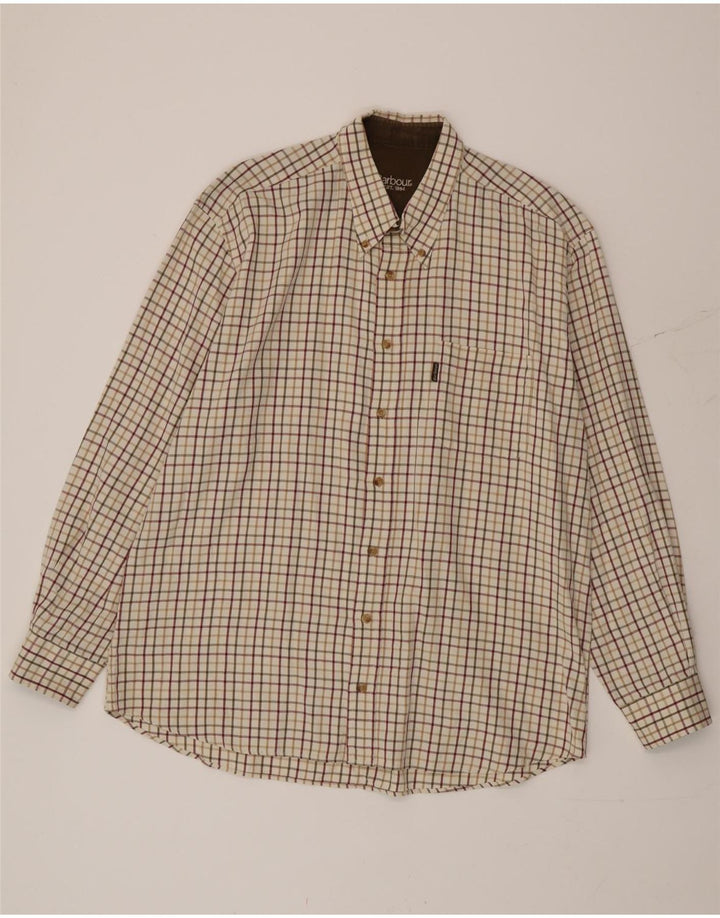 Barbour Mens Shirt 2XL Beige Gingham Cotton