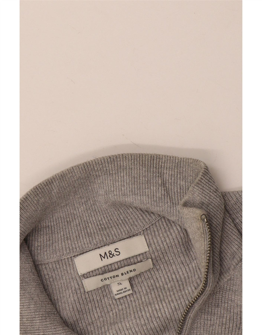Marks & Spencer Mens Zip Neck Jumper Sweater XL Grey Cotton