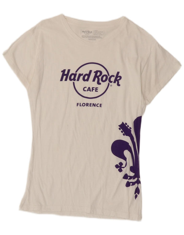 Hard Rock Cafe Womens Florence Graphic T-Shirt Top UK 14 Large White Cotton