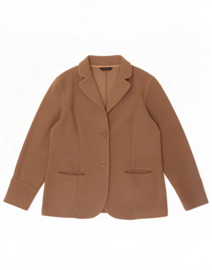 Lands End Womens Fleece 2 Button Blazer Jacket UK 12 Medium Beige Polyester