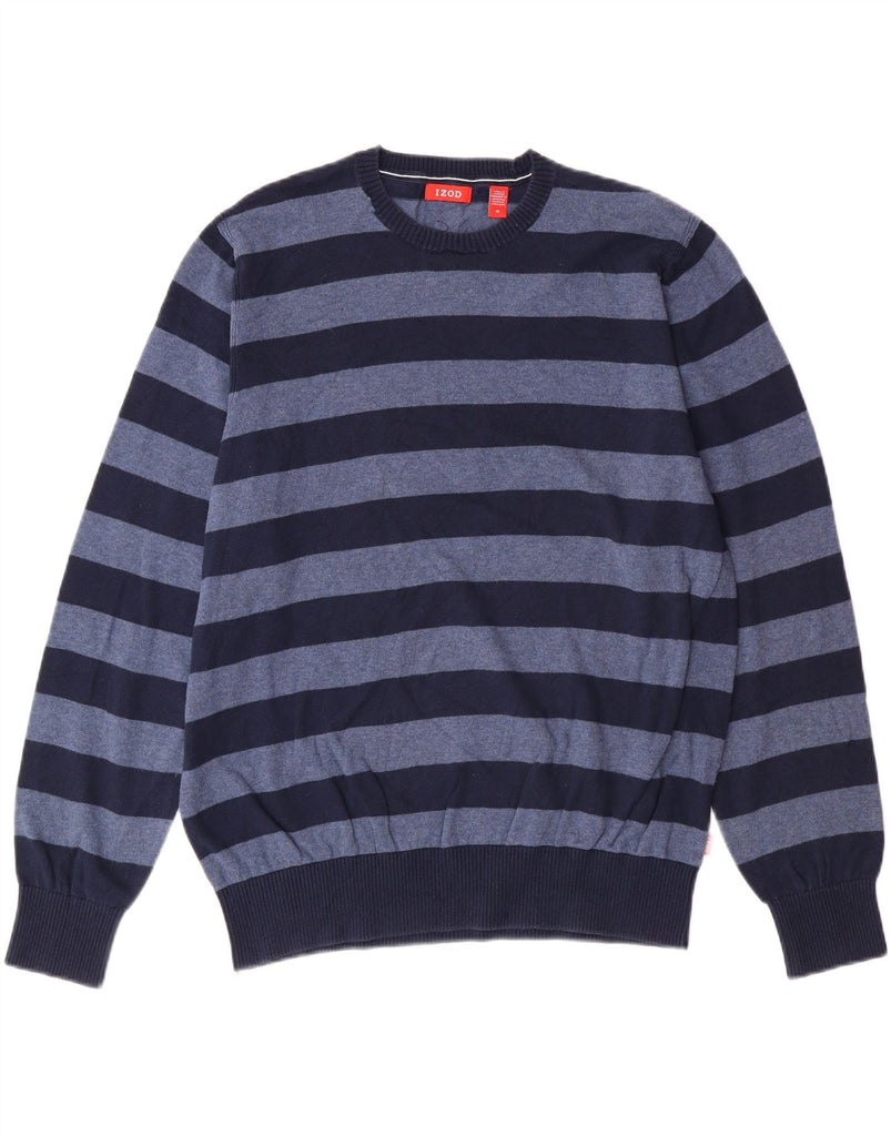 IZOD Mens Crew Neck Jumper Sweater Medium Blue Striped Cotton Vintage Izod and Second-Hand Izod from Messina Hembry 