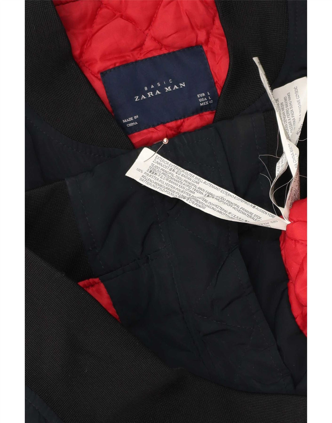 Zara Mens Bomber Jacket UK 40 Large Navy Blue Colourblock Polyester