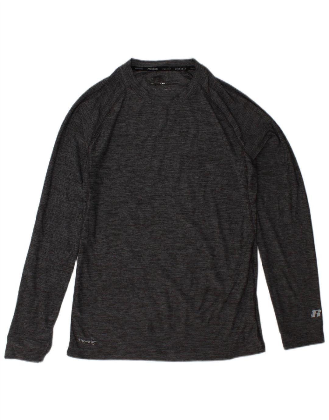 RUSSELL ATHLETIC Mens Dri-Power Top Long Sleeve Small Grey Flecked