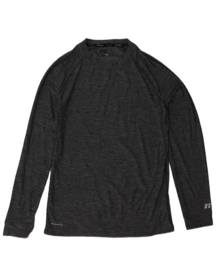 RUSSELL ATHLETIC Mens Dri-Power Top Long Sleeve Small Grey Flecked