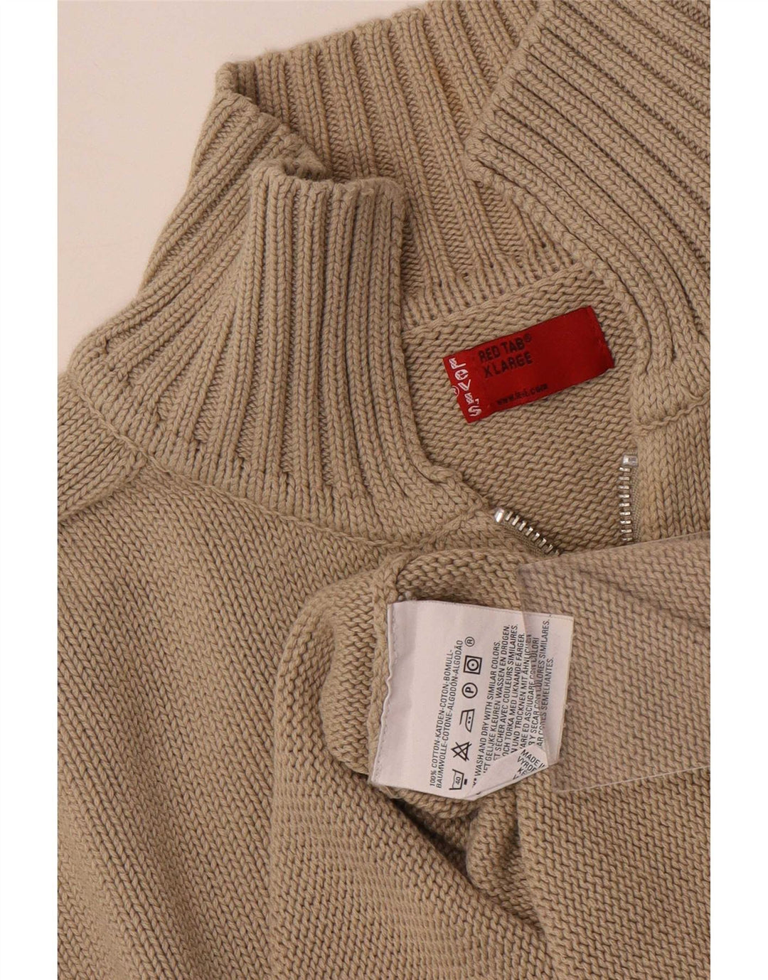 Levi's Mens Full Zip Cardigan Sweater XL Beige Cotton