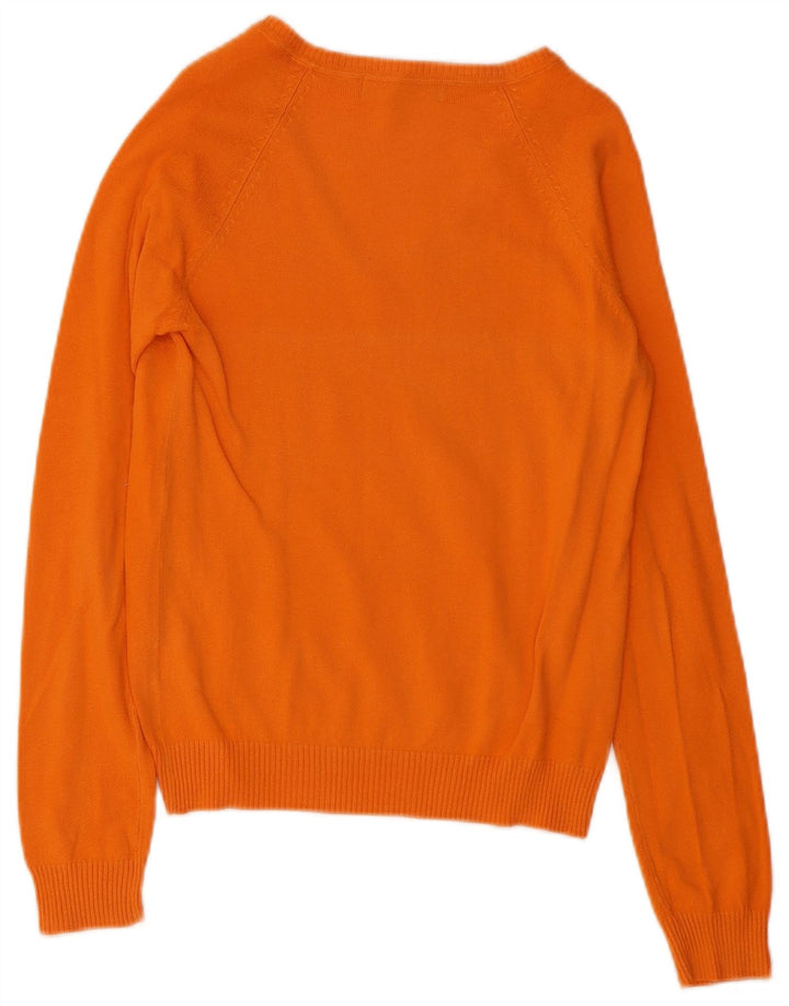 Zara Womens V-Neck Jumper Sweater UK 12 Medium Orange Cotton
