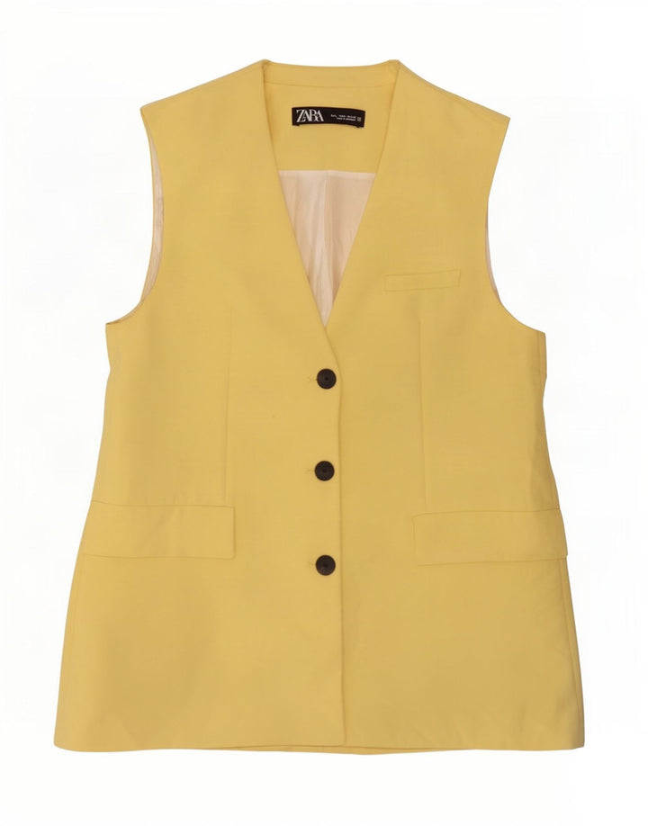 Zara Womens 3 Button Sleeveless Blazer Jacket UK 14 Large Yellow Polyester