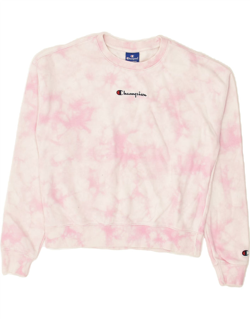 CHAMPION Girls Graphic Sweatshirt Jumper 13-14 Years XL  Pink Tie Dye | Vintage Champion | Thrift | Second-Hand Champion | Used Clothing | Messina Hembry 